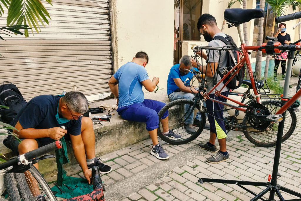 Bicycle repair workshops: a day people come to learn to fix their bikes.